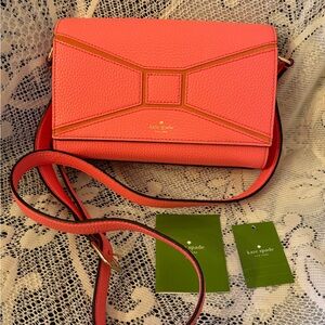 Kate Spade Betsi Bridge Place Flamingo pink pebble leather crossbody bag